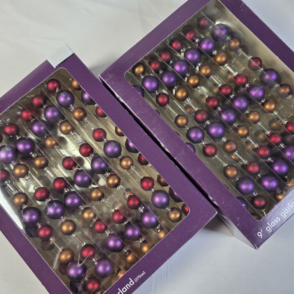 Vintage 2005 Target Glass Bead Christmas Garland 9 Ft Purple Red Gold Lot of 2